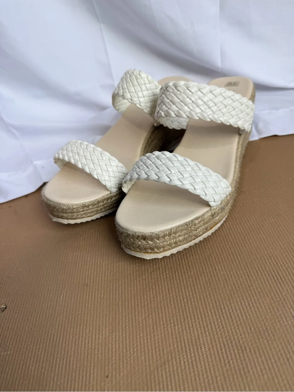 Woven Strap White Platform Sandals - Women